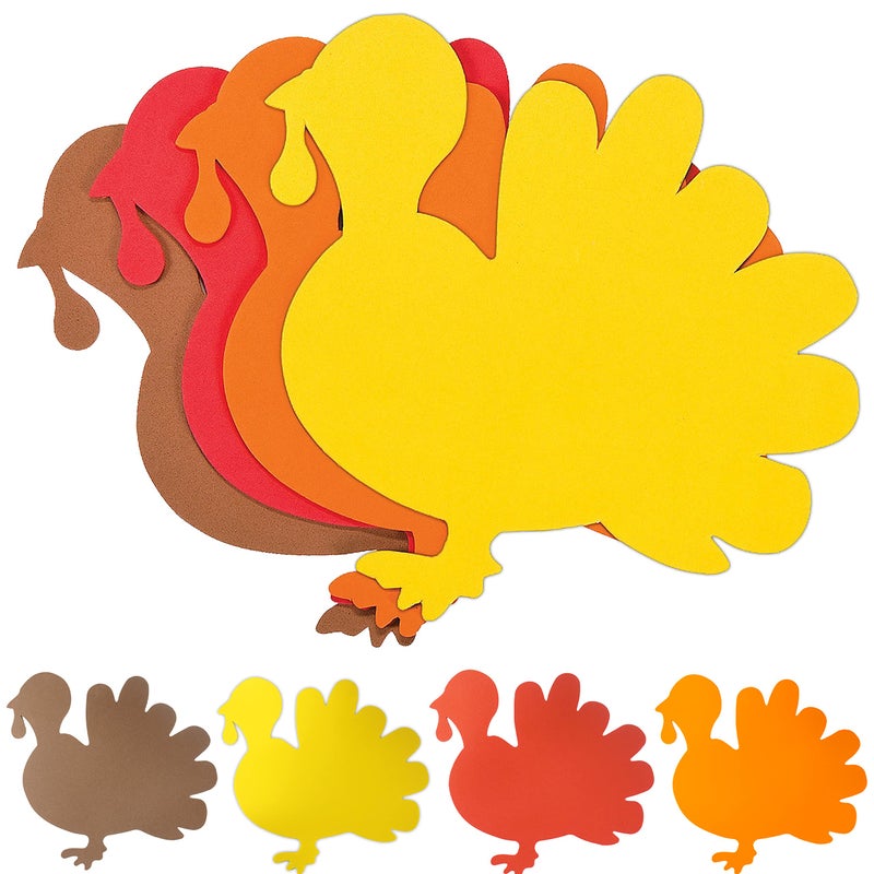 4E's Novelty 8" Foam Turkey Blank Cut Outs Shapes 24 Pack- Thanksgiving Crafts for Kids Bulk, Thanksgiving Craft for Toddler Kids Classroom Preschool Bulletin Board Supplies - Image 1